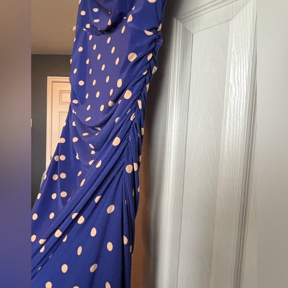 Ralph Lauren Blue and Beige Polka Dot Ruched Maxi Dress - Picture 5 of 6